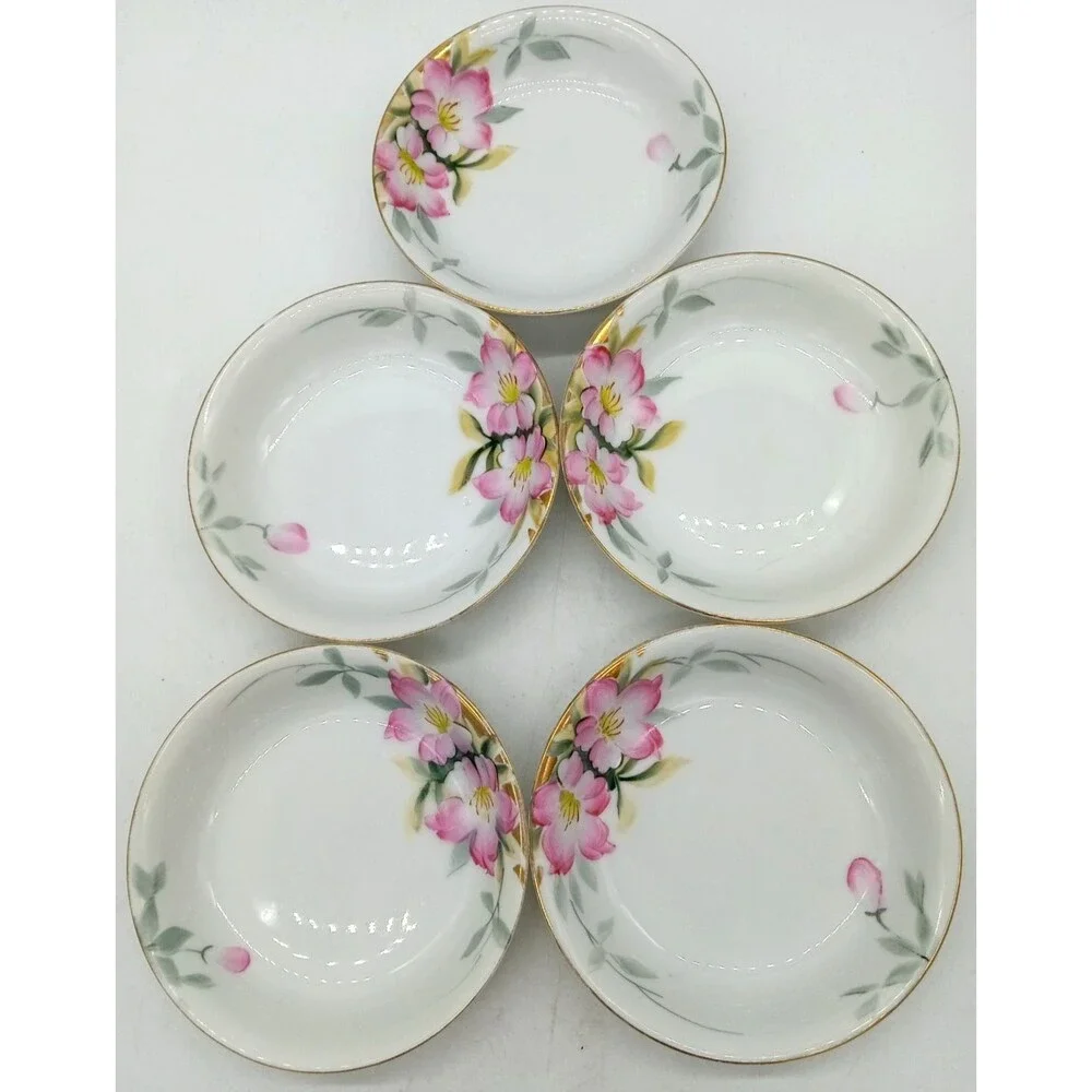 Vintage Noritake Set of 5 Hand Painted Azalea 5.25” Berry Fruit Dessert Bowls